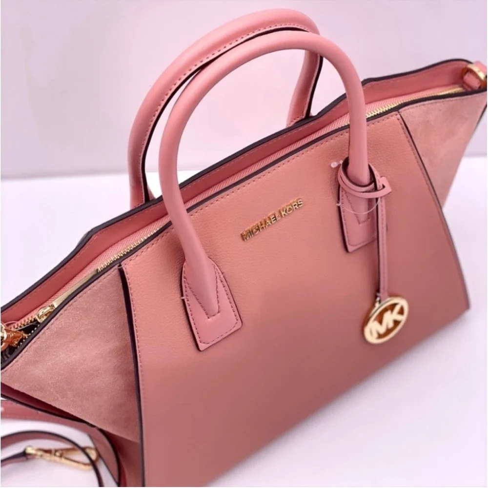 Michael Kors Avril Large Top Zip Satchel Shoulder Bag Sunset Rose Pink - Picture 7 of 13